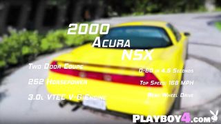 Sexy and petite big tits and perfect ass MILFs washed Acura NSX for Playboy
