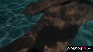 Naked ebony MILF Ana Foxxx fingering her hairy black pussy under the water