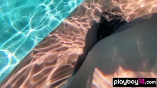 Naked ebony MILF Ana Foxxx fingering her hairy black pussy under the water