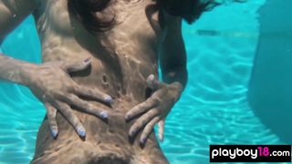Naked ebony MILF Ana Foxxx fingering her hairy black pussy under the water