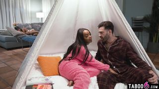 Black teen stepdaughter with huge boobs seduces her stepdad