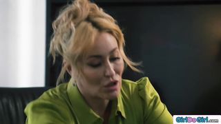 Dominant milf lady boss strapon anal fucks ebony secretary
