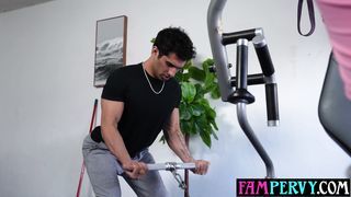 Big tits Ebony MILF stepsisters workout routine with hung stepbro