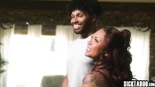 Guy shared girlfriend with neighboor and black babe enjoyed rough fucking