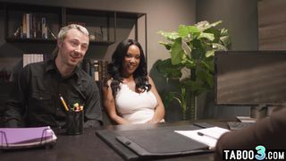 Ebony MILF August Skye and husband confronting with the latina counselor