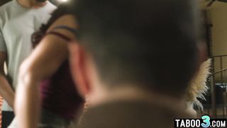 Ebony teen nanny Avery Jane double penetrated by BF and the perv neighbor