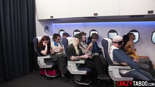 Naughty big ass black MILF Olivia Jay riding big white cock during flight