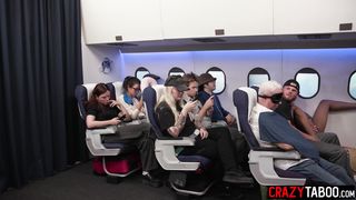 Naughty big ass black MILF Olivia Jay riding big white cock during flight