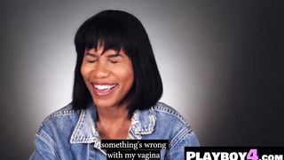 Big ass black MILF passion masturbation after hot interview for the Playboy