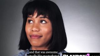 Big ass black MILF passion masturbation after hot interview for the Playboy