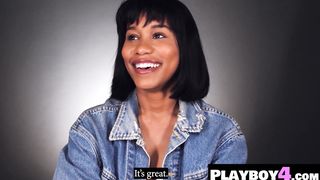 Big ass black MILF passion masturbation after hot interview for the Playboy