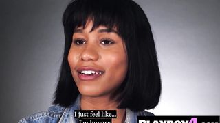 Big ass black MILF passion masturbation after hot interview for the Playboy