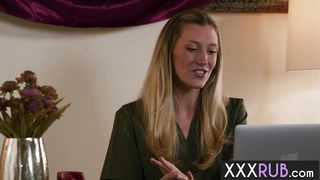 Lesbians Charlotte Sins and Scarlett Bloom fucked masseuse Addison Vodka