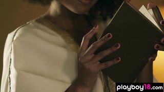 Glamorous naked Brazilian hottie Bruna Rocha touches her juicy ebony pussy