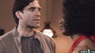 Dude fingering and fucking his ebony MILF mistress Olivia Jay hairy pussy