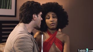 Dude fingering and fucking his ebony MILF mistress Olivia Jay hairy pussy