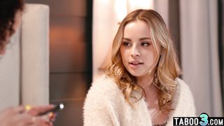 Hot lesbian blondie Anna Claire Clouds comforts her ebony roommate Alexis