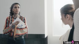 MILF biology teacher tutors horny teen couple about bisexual sex