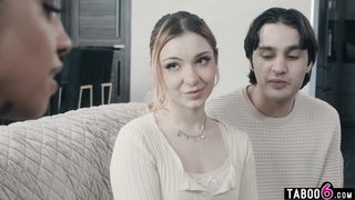 MILF biology teacher tutors horny teen couple about bisexual sex