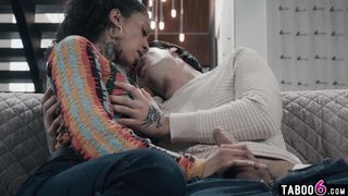 MILF biology teacher tutors horny teen couple about bisexual sex