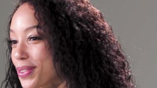 Petite ebony MILF pornstar Alexis Tae sensual masturbation after interview