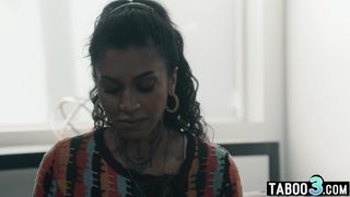 Bisex ebony MILF biology tutor Ravyn Alexa lured into taboo threesome fuck