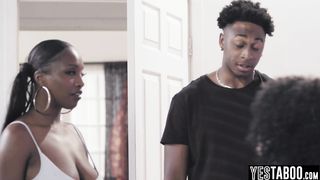 Big boobs ebony stepsis and BBC stepbro seduce their MILF stepmom