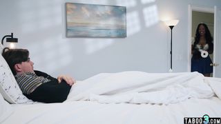 Big booty ebony MILF stepmom August Skye takes pity on big cocked stepson